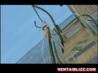 Tatlong-dimensiyonal animated hentai strumpet makakakuha ng fucked sa pamamagitan ng malaki tentac