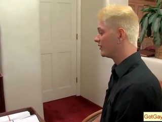Blond juvenile sucking his boss for pay raise
